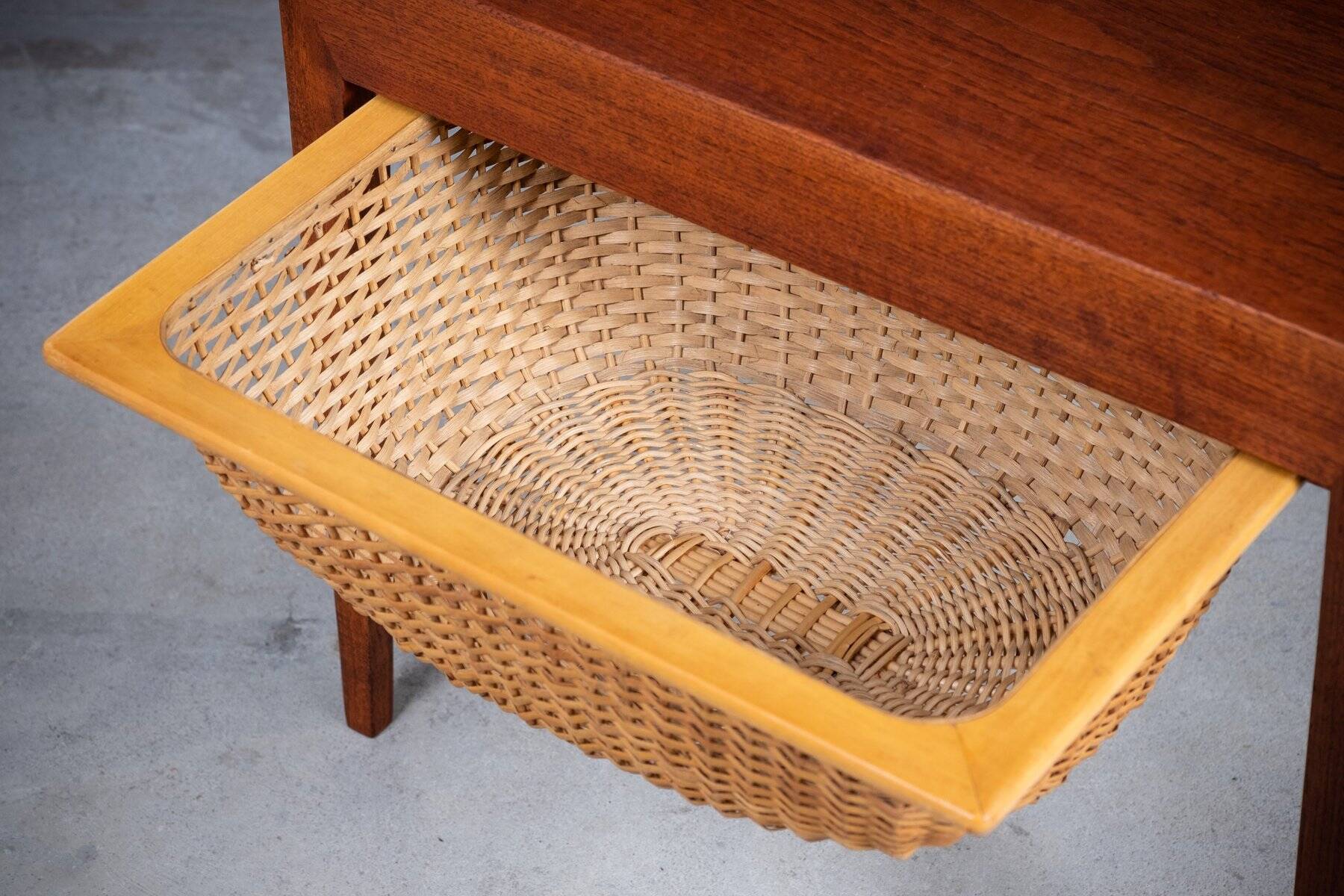 Mid-Century Teak Nightstand or Sewing Table by Severin Hansen for Haslev Møbelsnedkeri, Denmark, 1950s