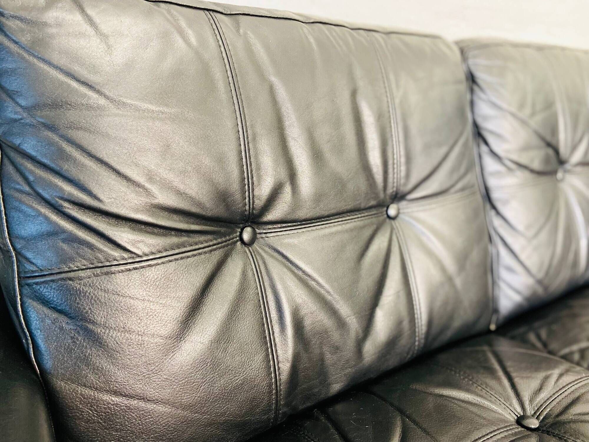 Vintage danish retro nili stoppmøbler 3 person sofa in black leather 1960s