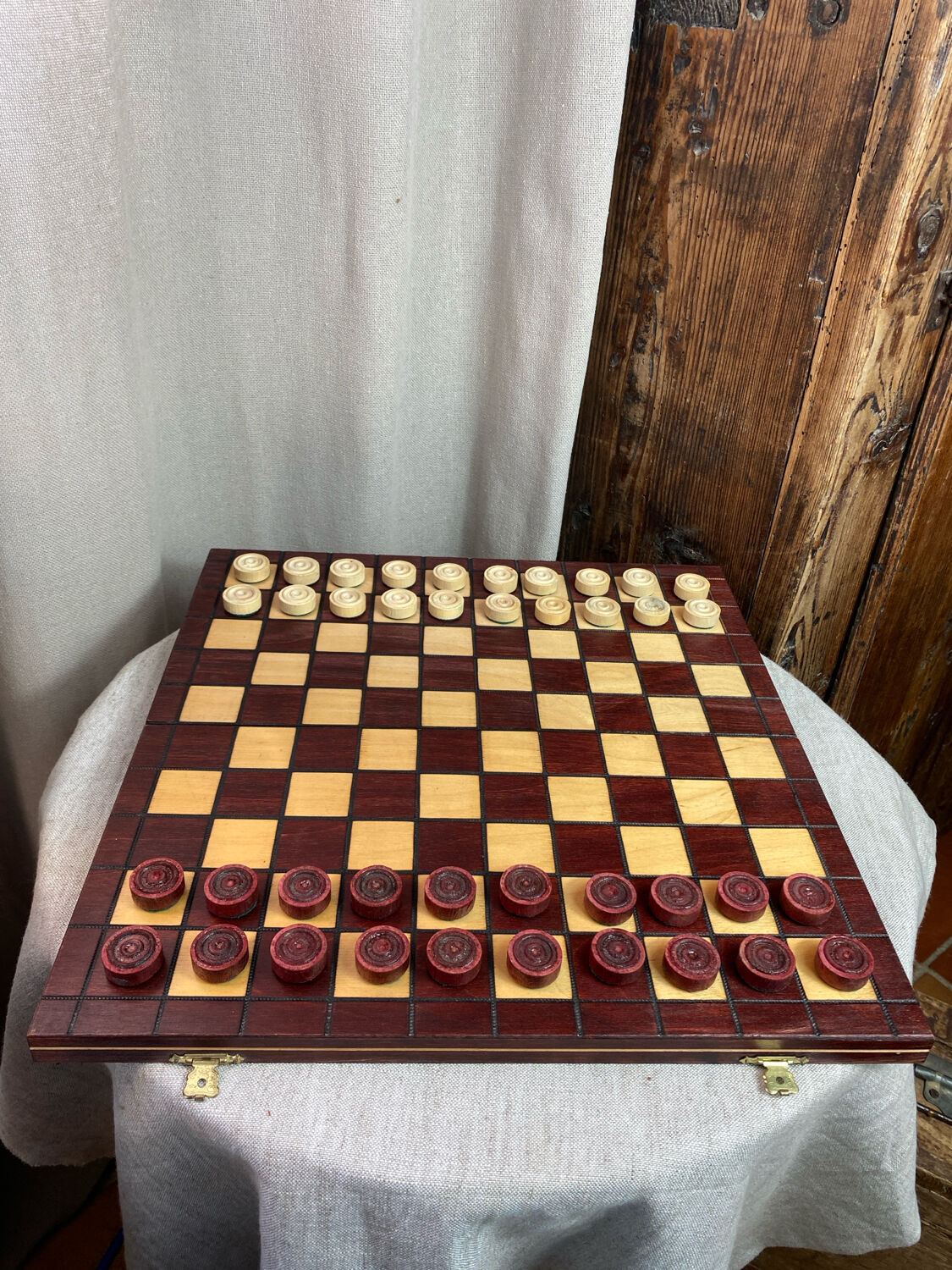 Wooden checkers game