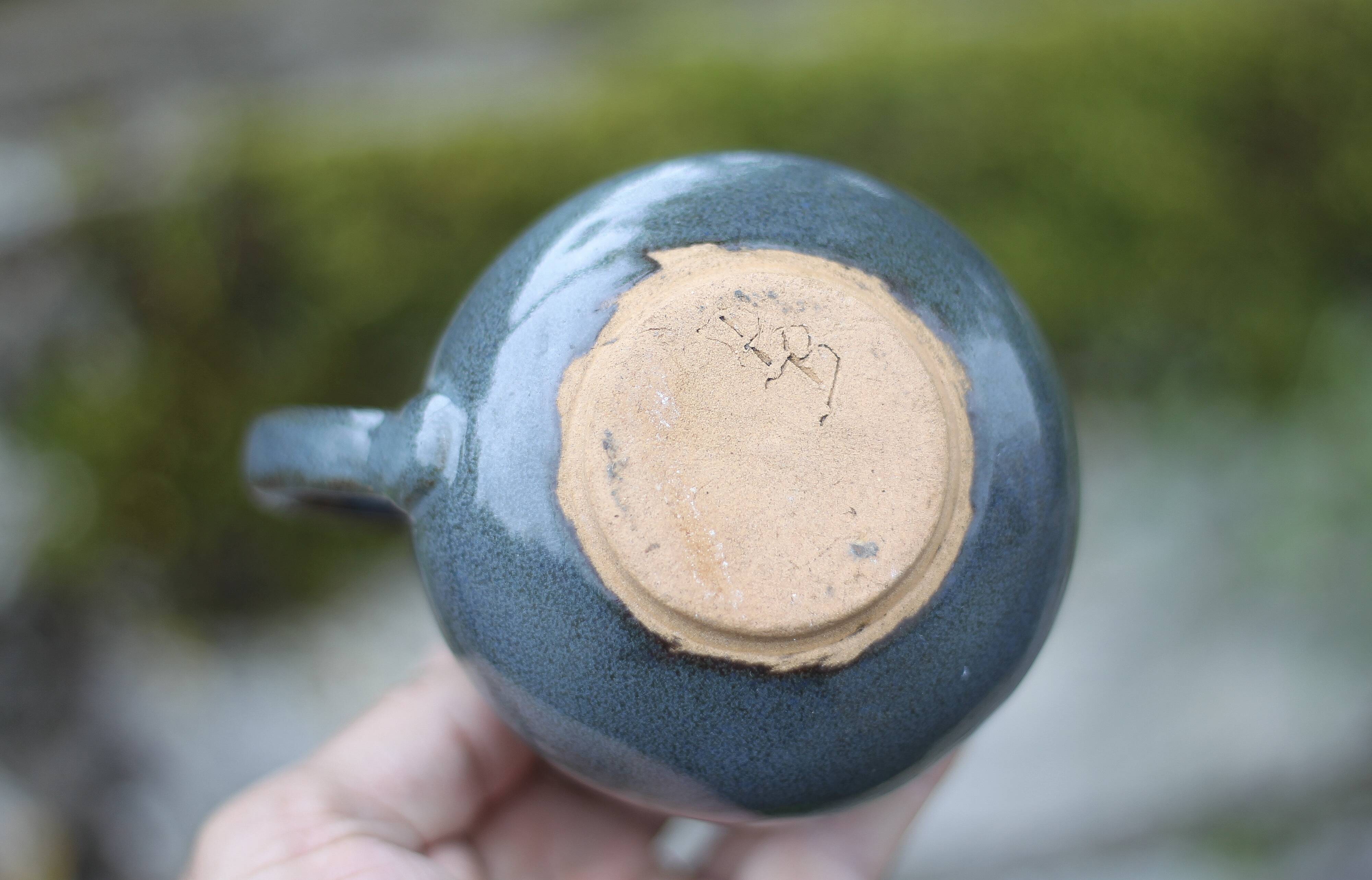 Blue glazed ceramic pitcher signed BB, vintage pitcher, small pitcher, cream pot, milk pot