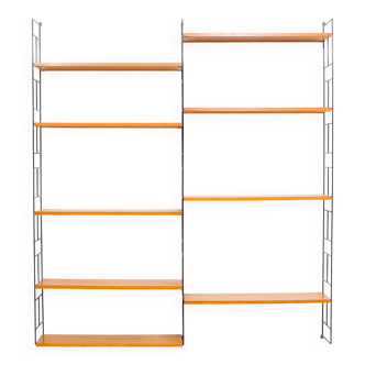 1960s teak wall shelf, manufacturer WHB, nine shelves