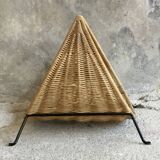 Magazine rack or log holder in wicker and metal - 1950 design