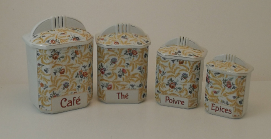 Set 4 spice pots old floral decoration