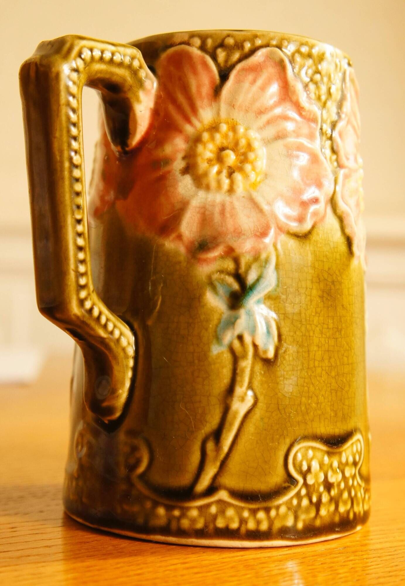 Pichet barbotine Art Nouveau, Gustave de Bruyn, Fives Lille circa 1900