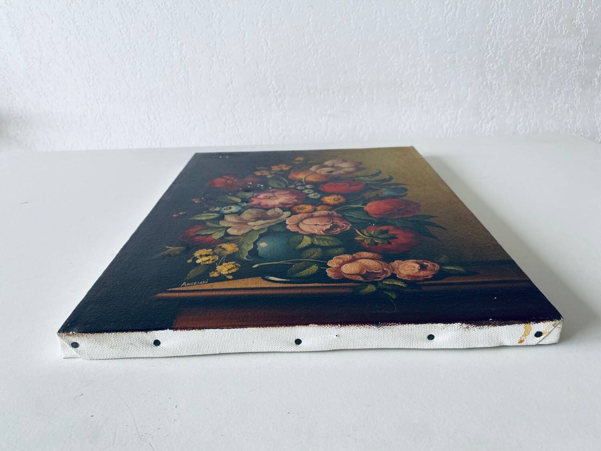 Oil on canvas bouquet of flowers signed Anceschi