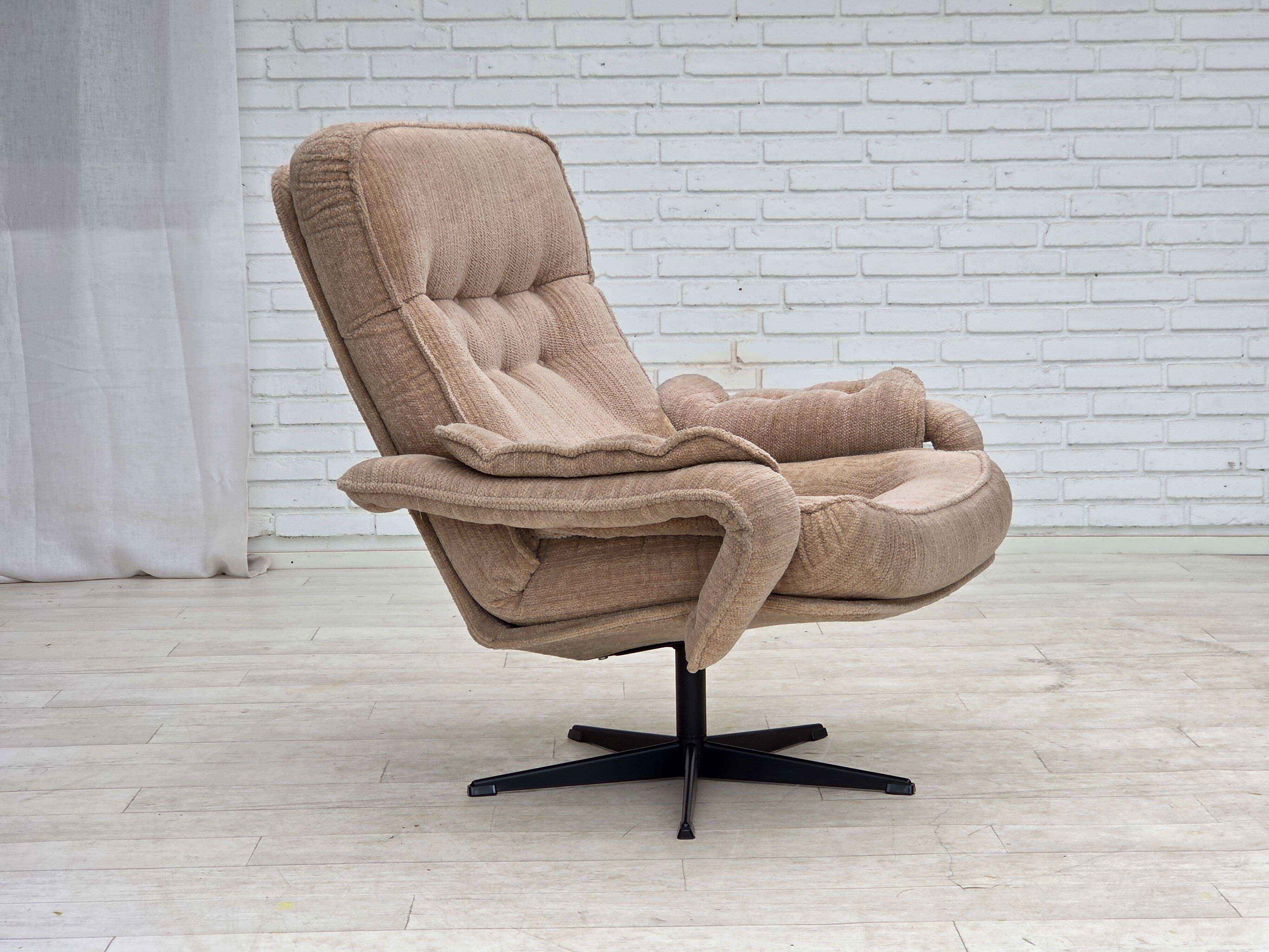 1970s, Danish swivel armchair, beige furniture fabric.