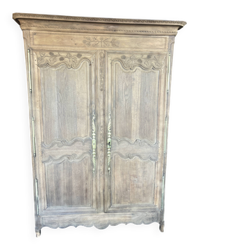 Antique wardrobe, two doors, stripped oak, Louis XV style.