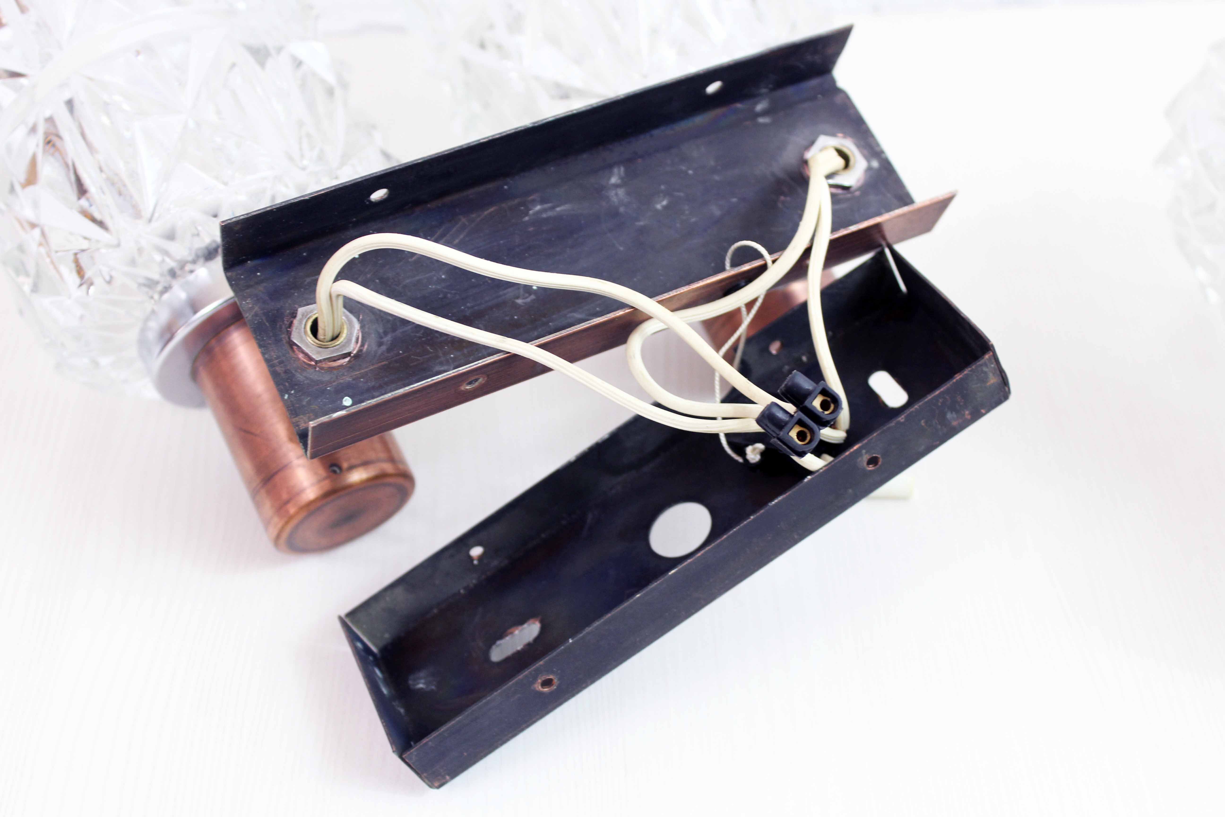Set de 3 appliques en cuivre et verre