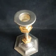 Pair of small English candlesticks in silver-plated metal and brass - 20th century.