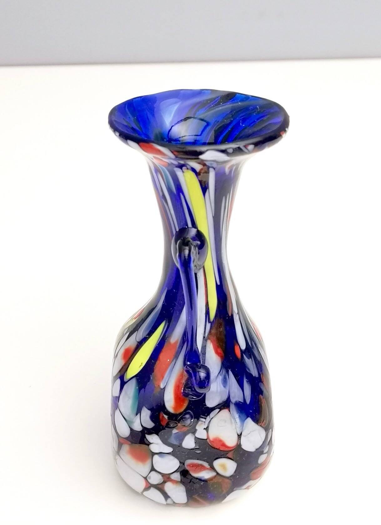 Vase Art Nouveau en Verre de Murano Bleu Produit par Toso, Italie