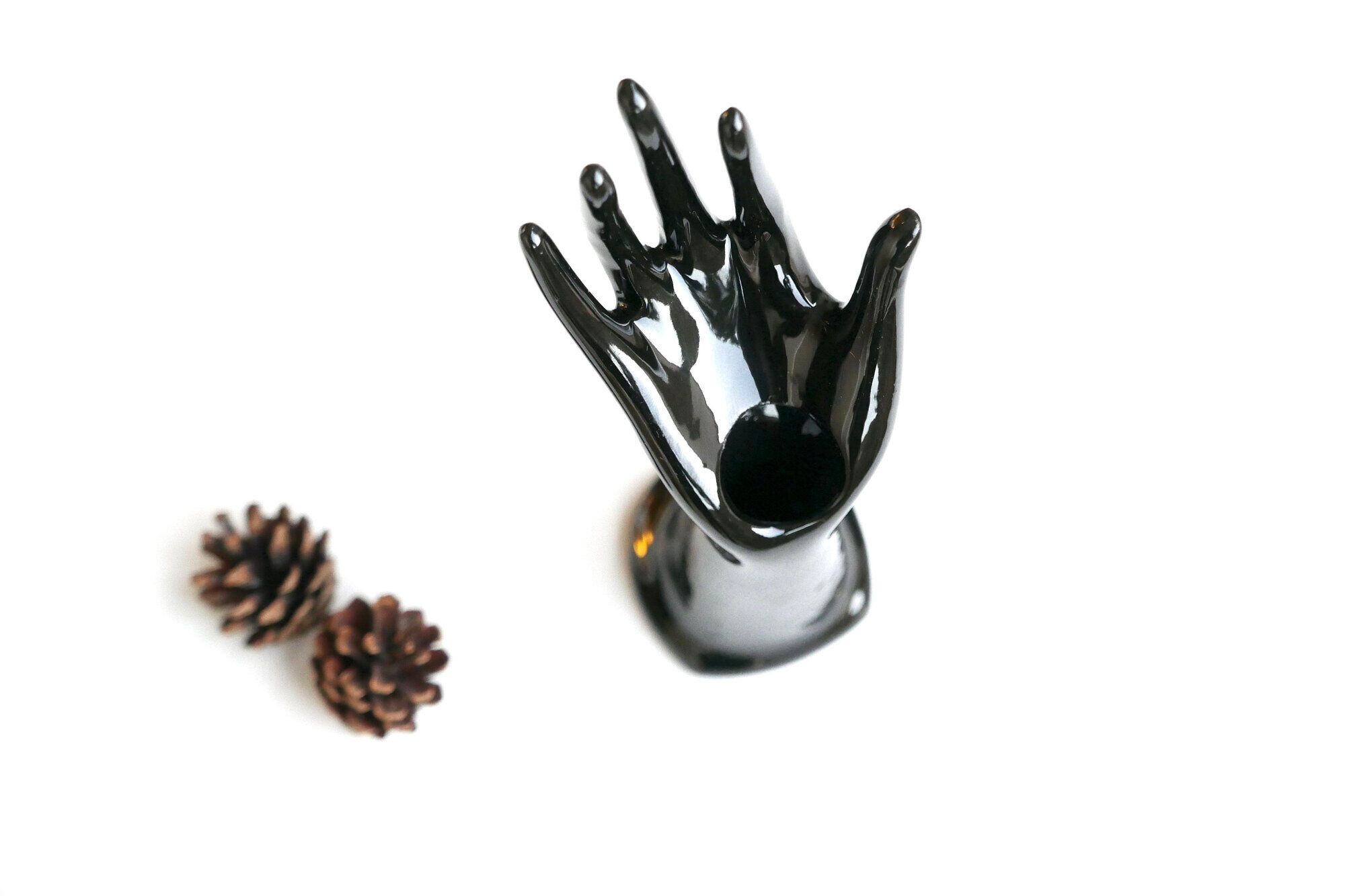 Vase ring hand black porcelain, early 1970s