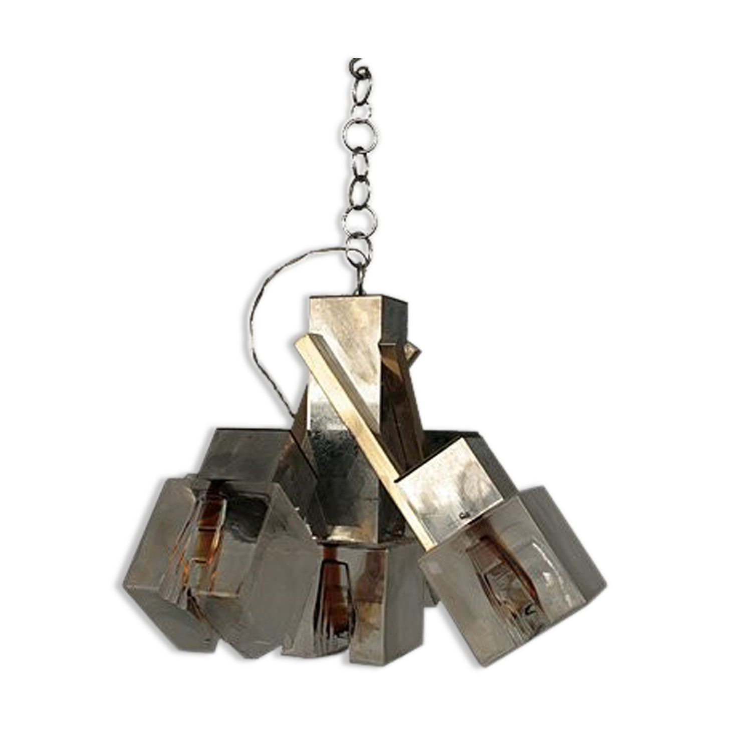 Chandelier 1970 design glass and stainless steel