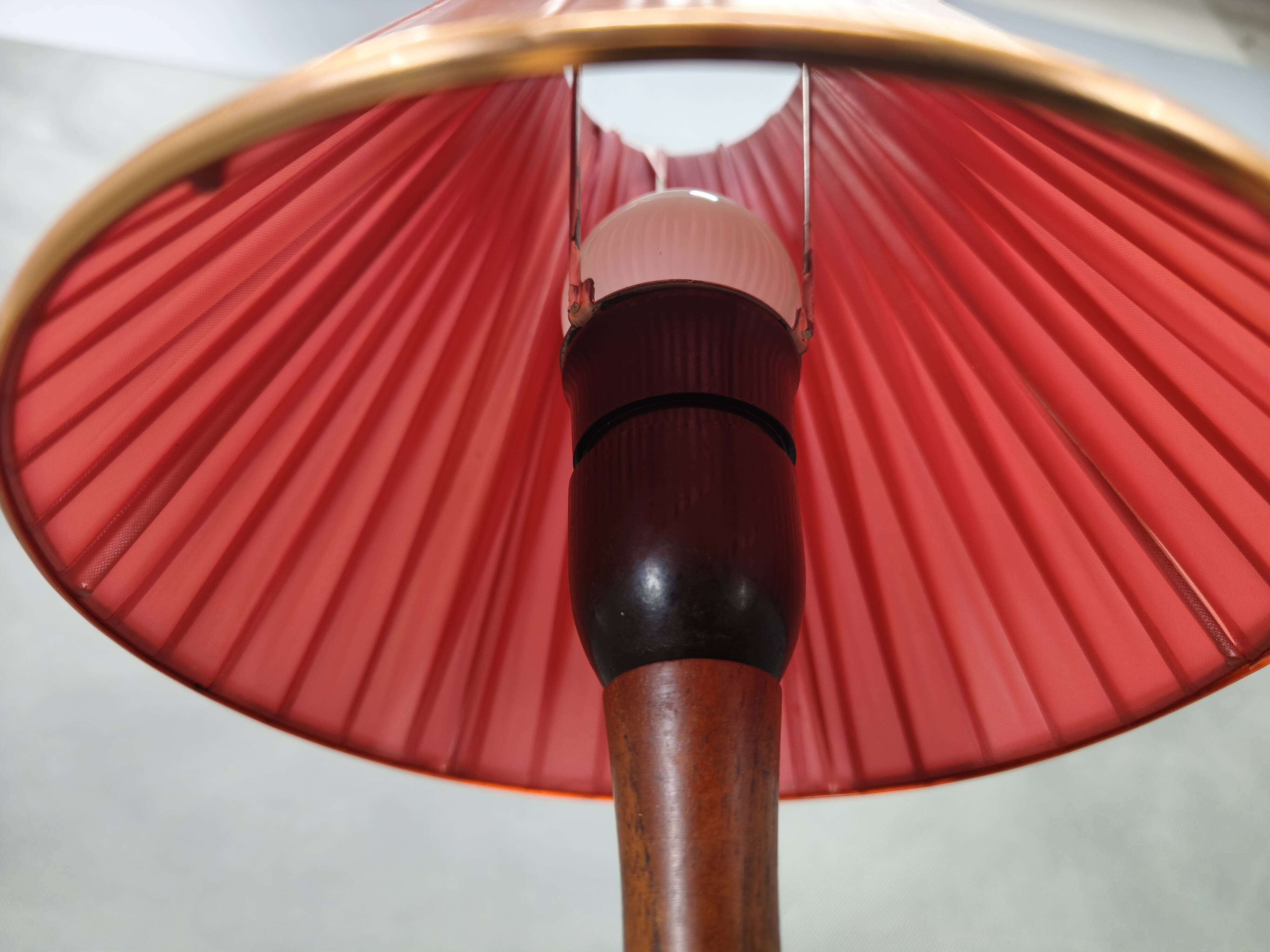 Danish Mid Century Teak Table Lamp with Red Shade, 1960s
