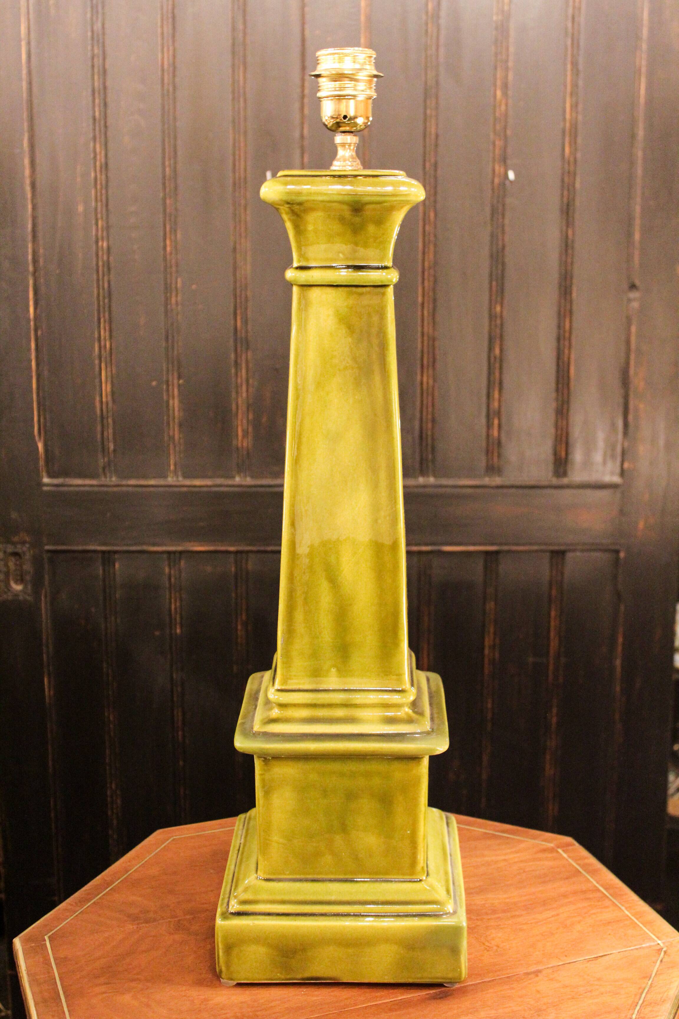 Green glazed ceramic lamp, Manises