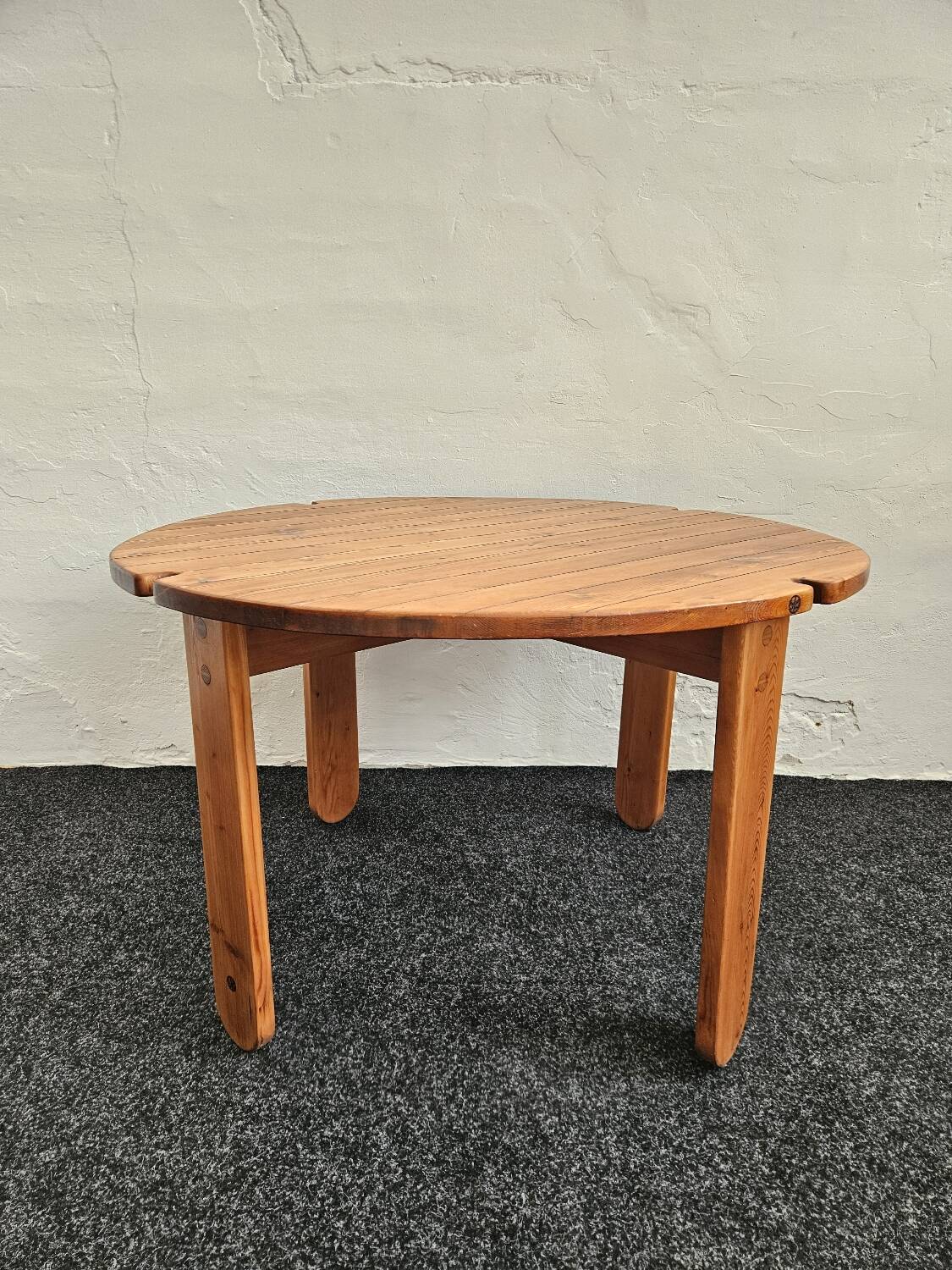 1970s solid larch dining table for four people by Mária Szedleczky - Signed