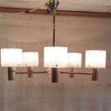 Brass and perspex chandelier with 5 lights - 1960s/70s