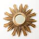 Vintage sunburst mirror in wood and gold resin, 1960s–70s
