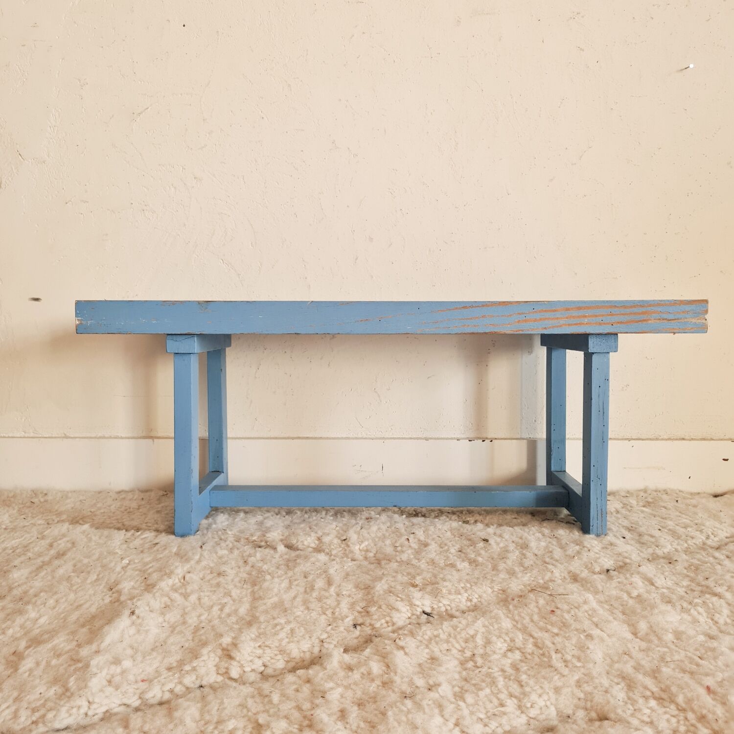 Old bench with blue slats