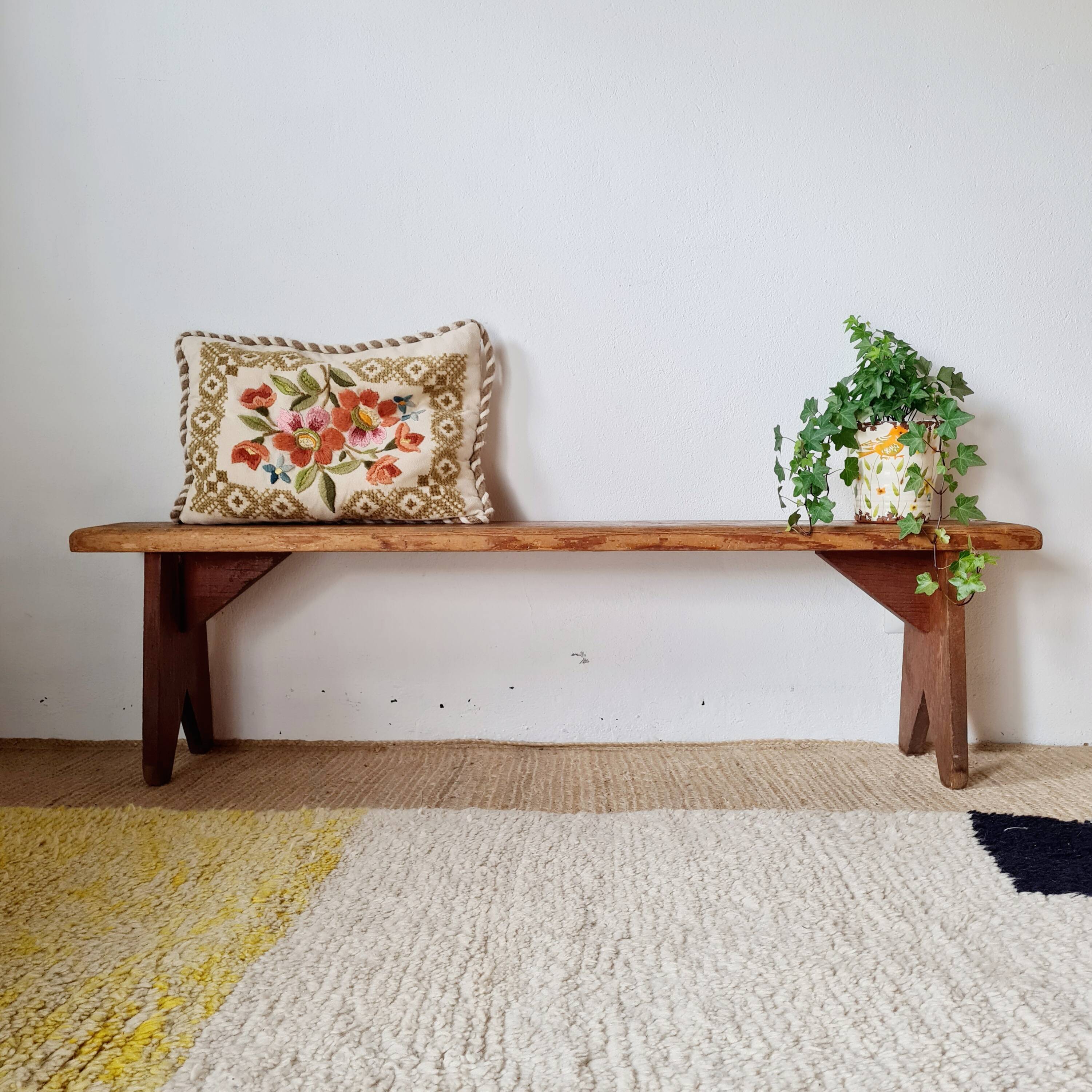 Old farmhouse bench in solid wood - 128 cm
