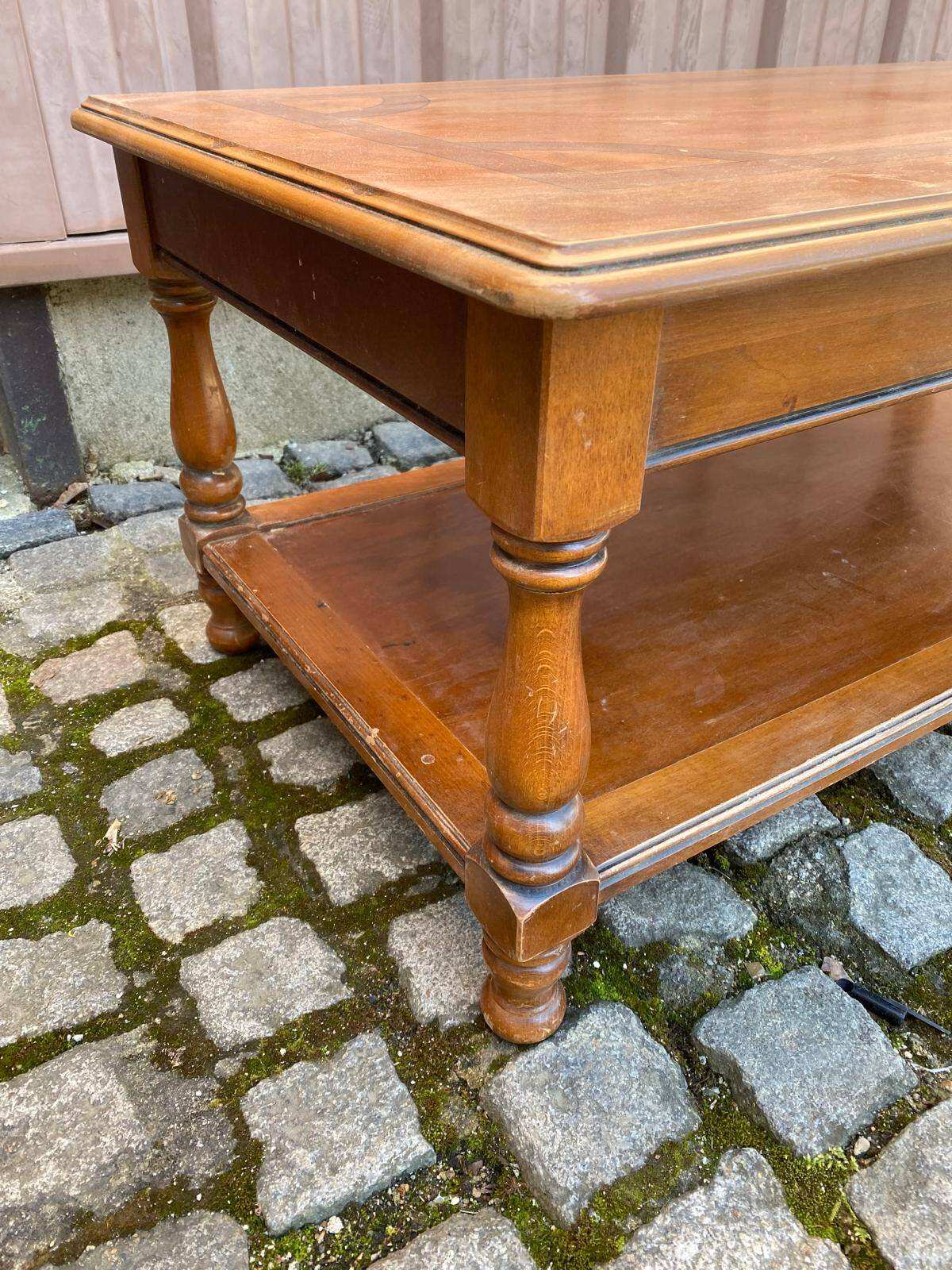 Solid wood and marquetry coffee table, double top, 110cm