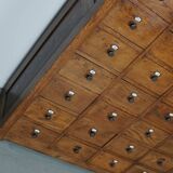 Large dutch oak apothecary cabinet / barber cabinet with enamel shields, 1900s