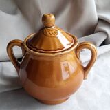 Vintage sugar bowl in Lunéville earthenware, terracotta colour.