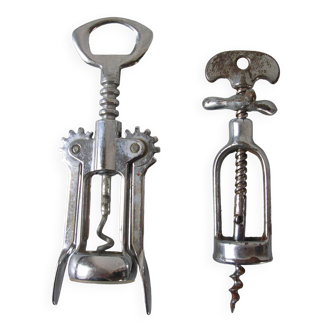 Set of 2 old metal corkscrews bottle opener kitchen accessory