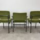 2 chairs and 1 office armchair from the 1950s in green velvet and black metal.