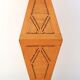 Wooden "totem" lamp, raffia lampshade, 70s