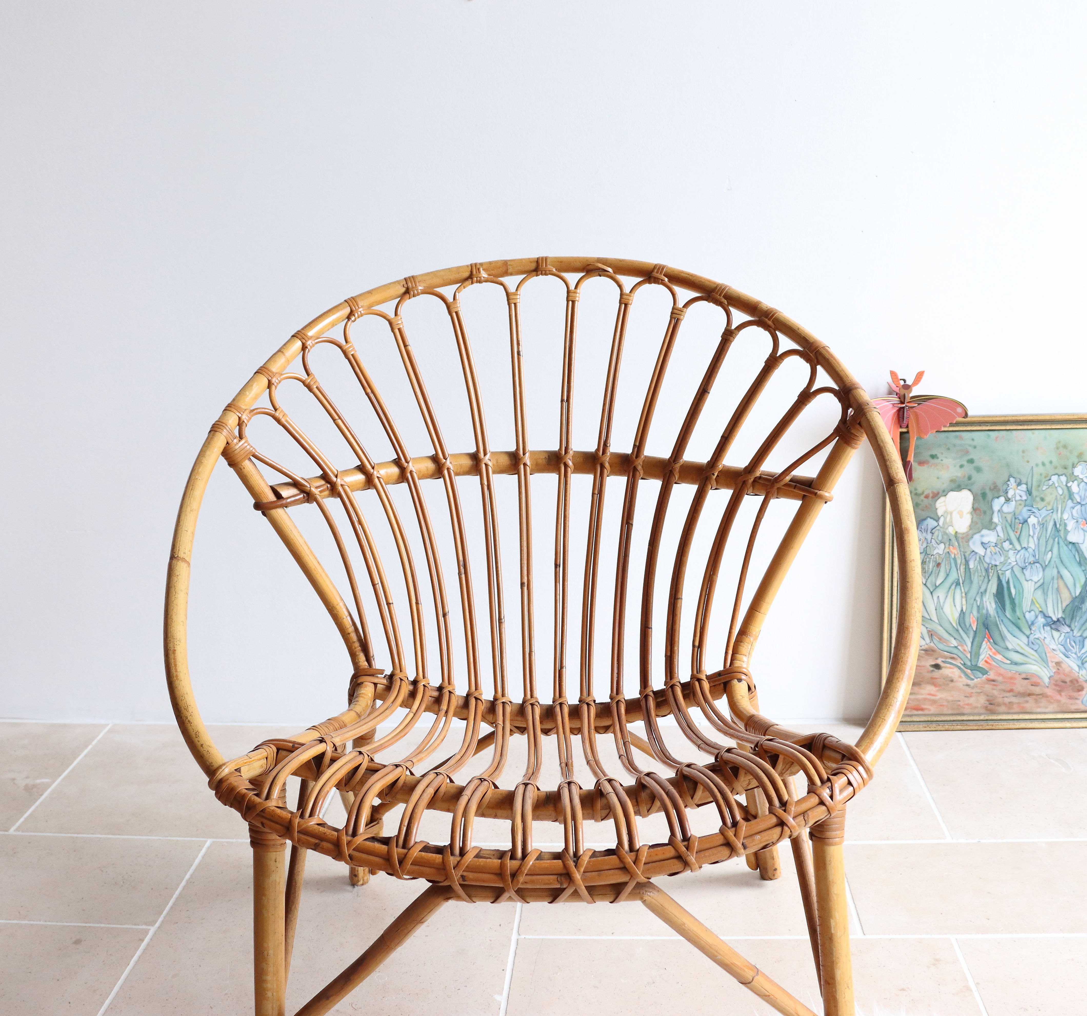 Adult size rattan shell armchair from the 60s
