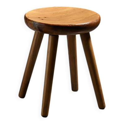 Tabouret en pin par René Martin, France, circa 1965