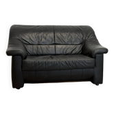 Vintage Black Leather 2-Seater Sofa