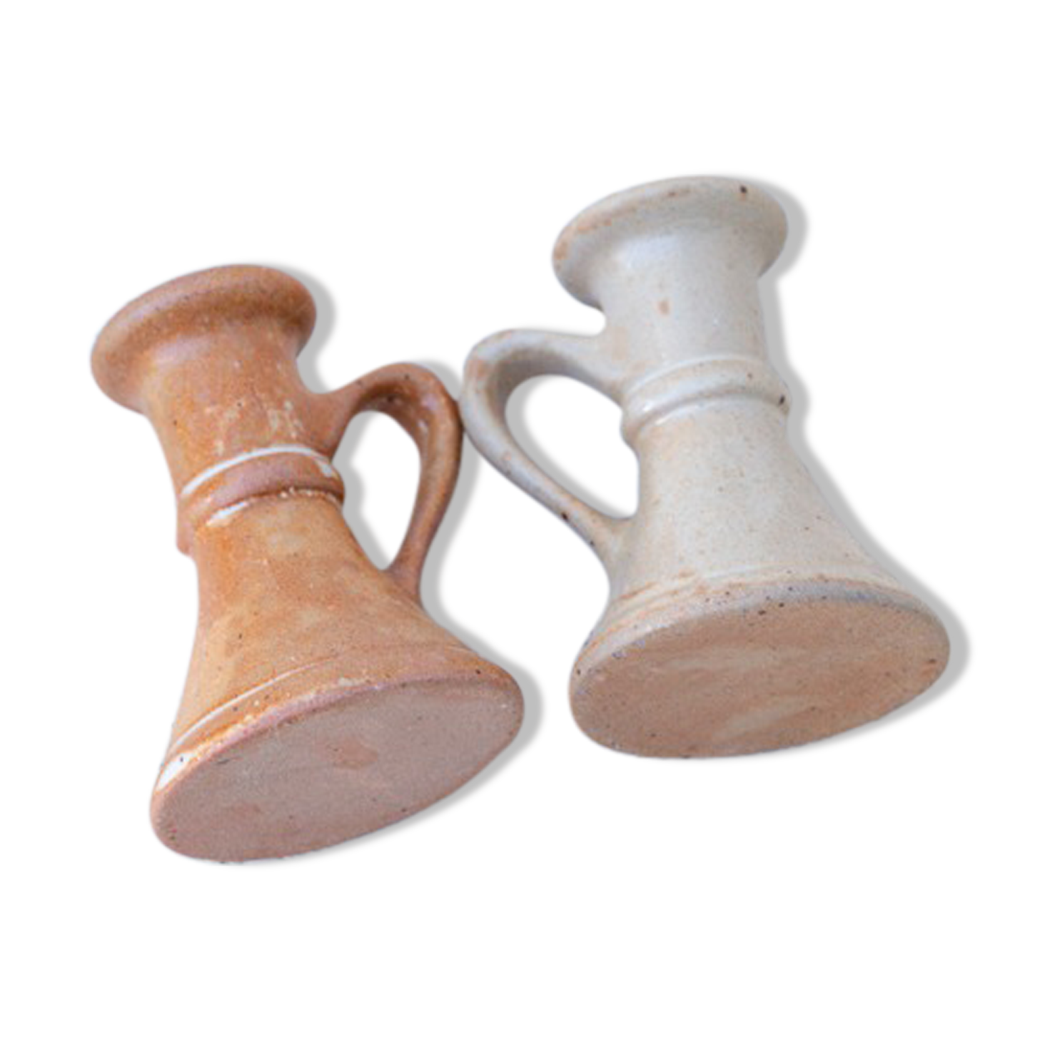 2 stoneware candle holders