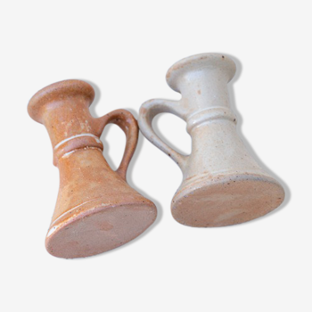 2 stoneware candle holders