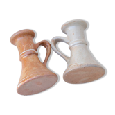 2 stoneware candle holders