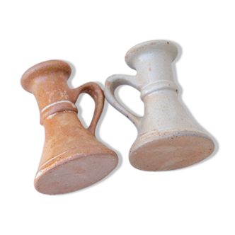 2 stoneware candle holders