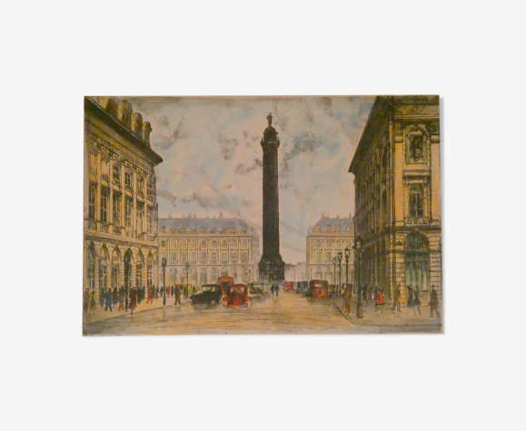 Charles nollet- début xxéme. place vendôme - gravure couleur, signée au crayon