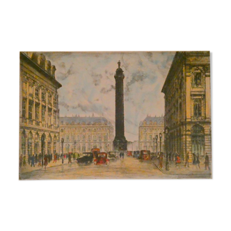 Charles nollet- début xxéme. place vendôme - gravure couleur, signée au crayon