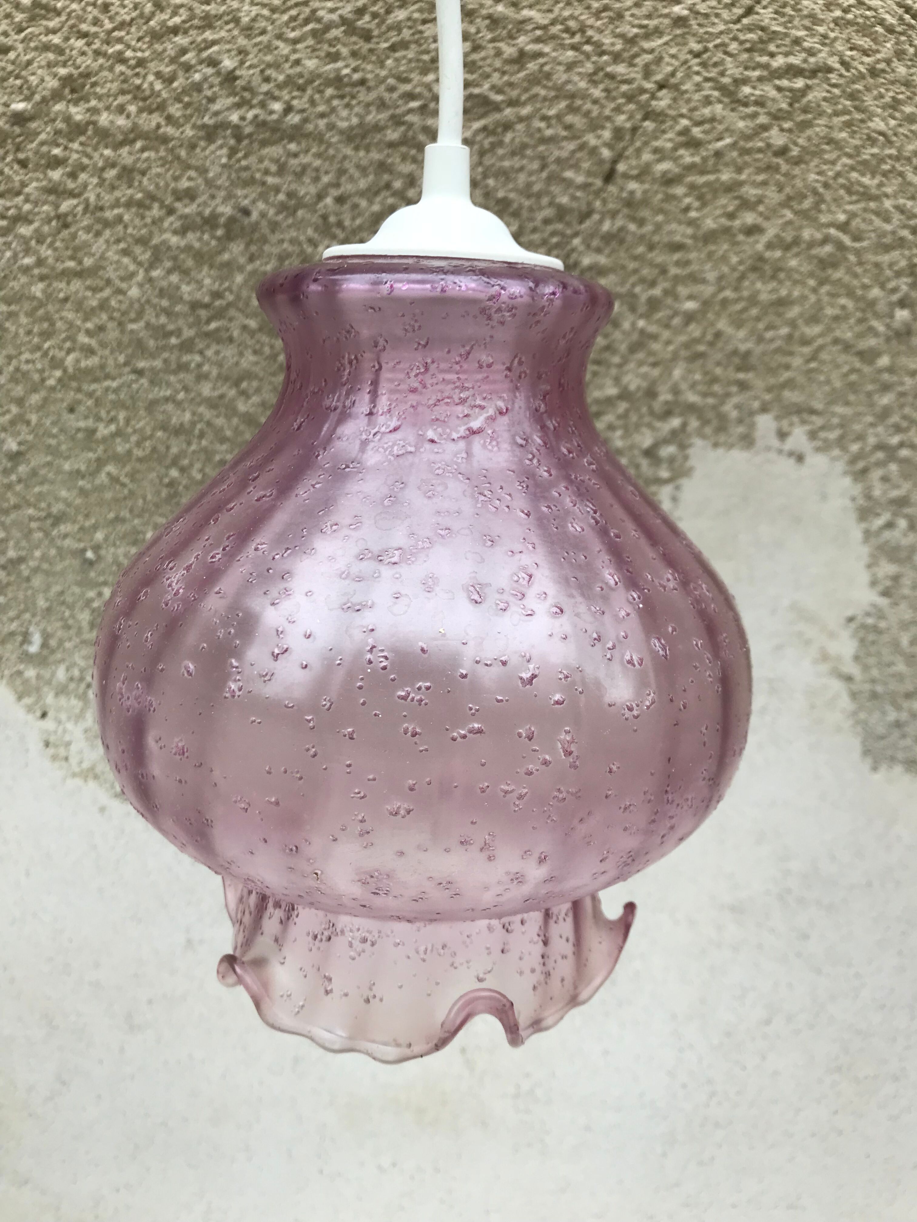 Suspension old glass bubble col corolla pink 70s vintage