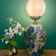 Vintage table lamp with floral decorations and white opaline.