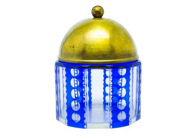 Art Deco bonbonniere, double-layered glass, brass, Germany, 1930s