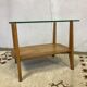 Glass coffee table with oak triangle shape 1950 1960 vintage modernist