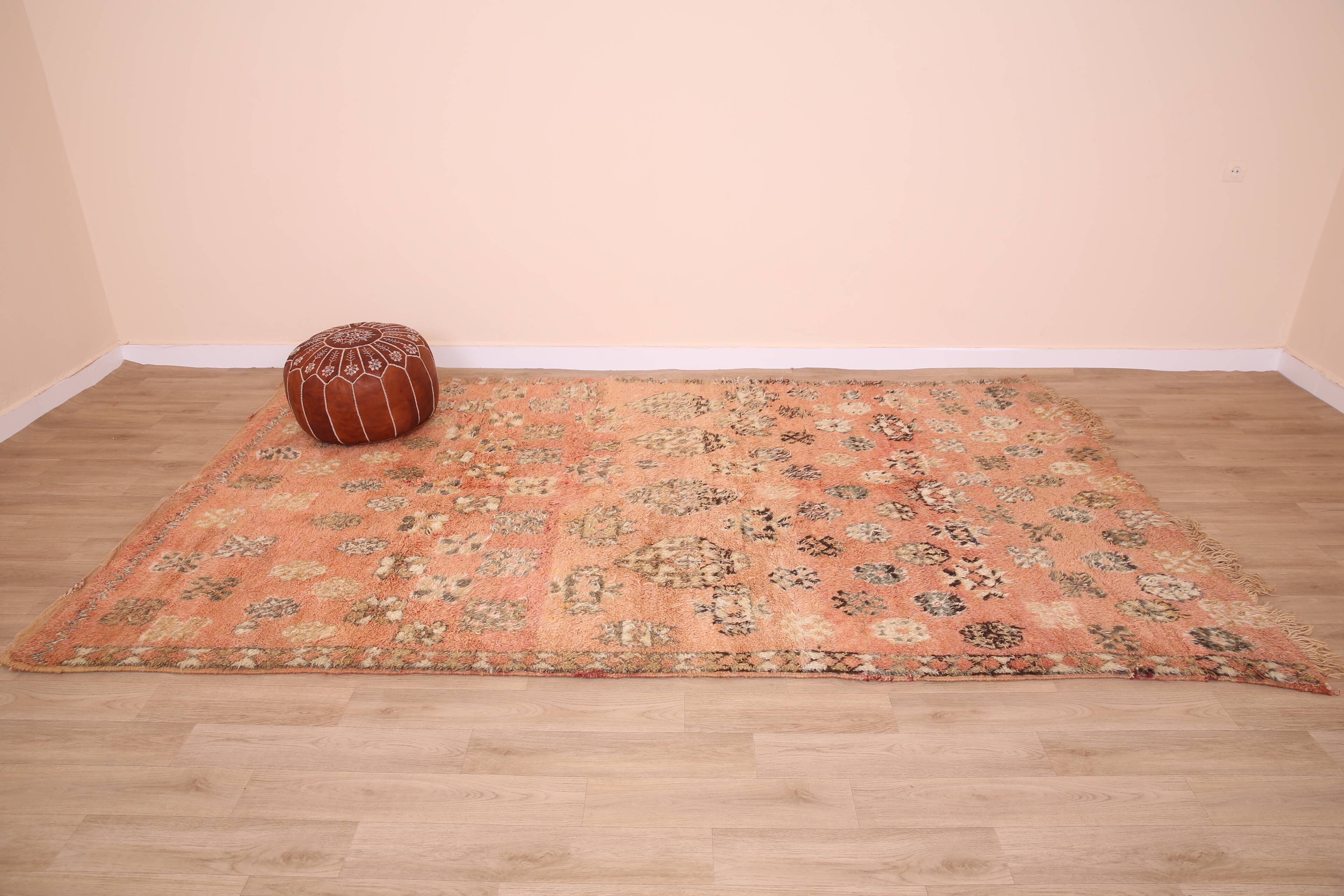 Peach Vintage Moroccan Rug 180 x 305 cm, Berber Wool Rug, Handmade Boho Rug