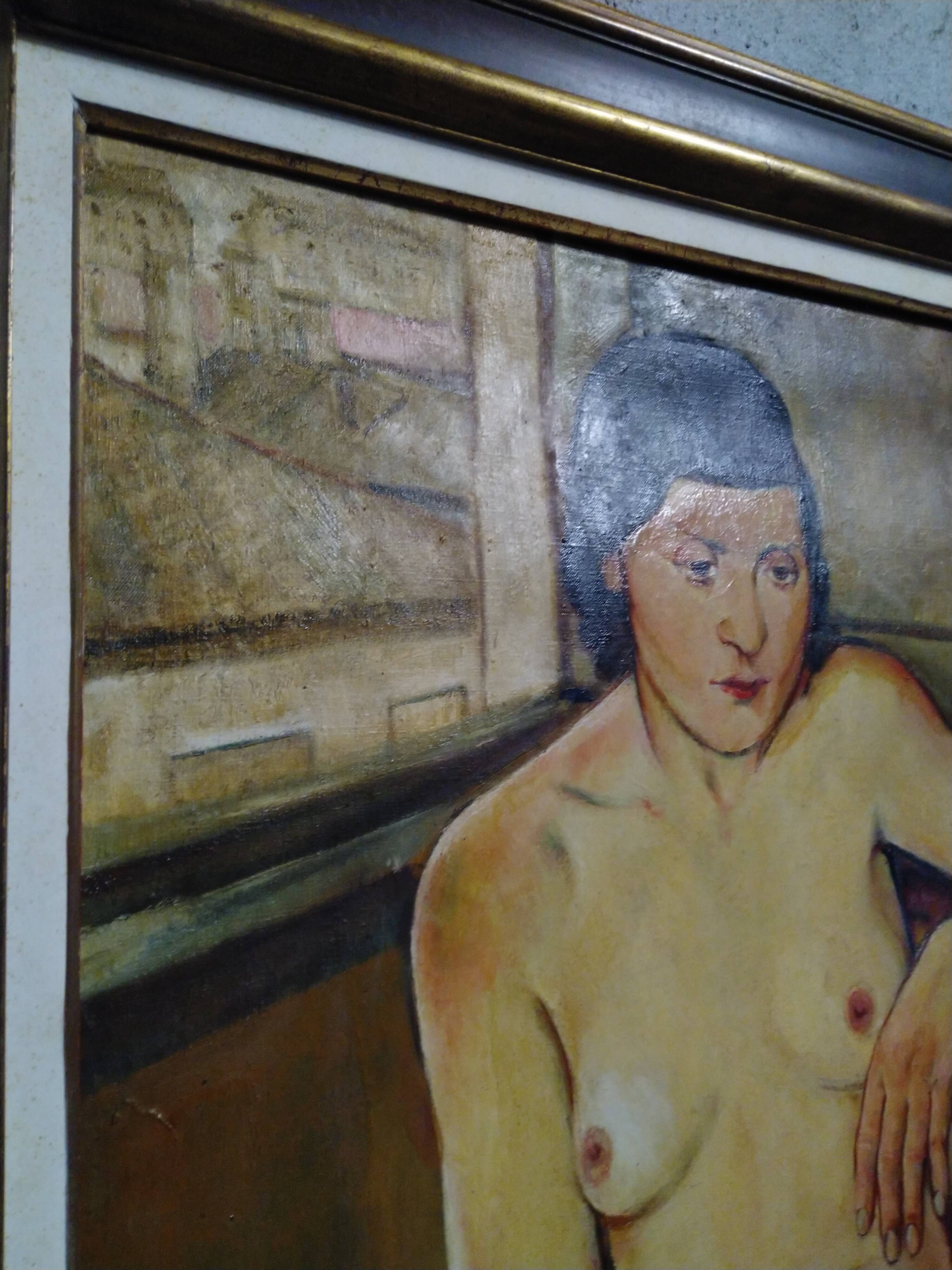 Oil on canvas nude painting female Frédéric Bouvier (1901-1937)