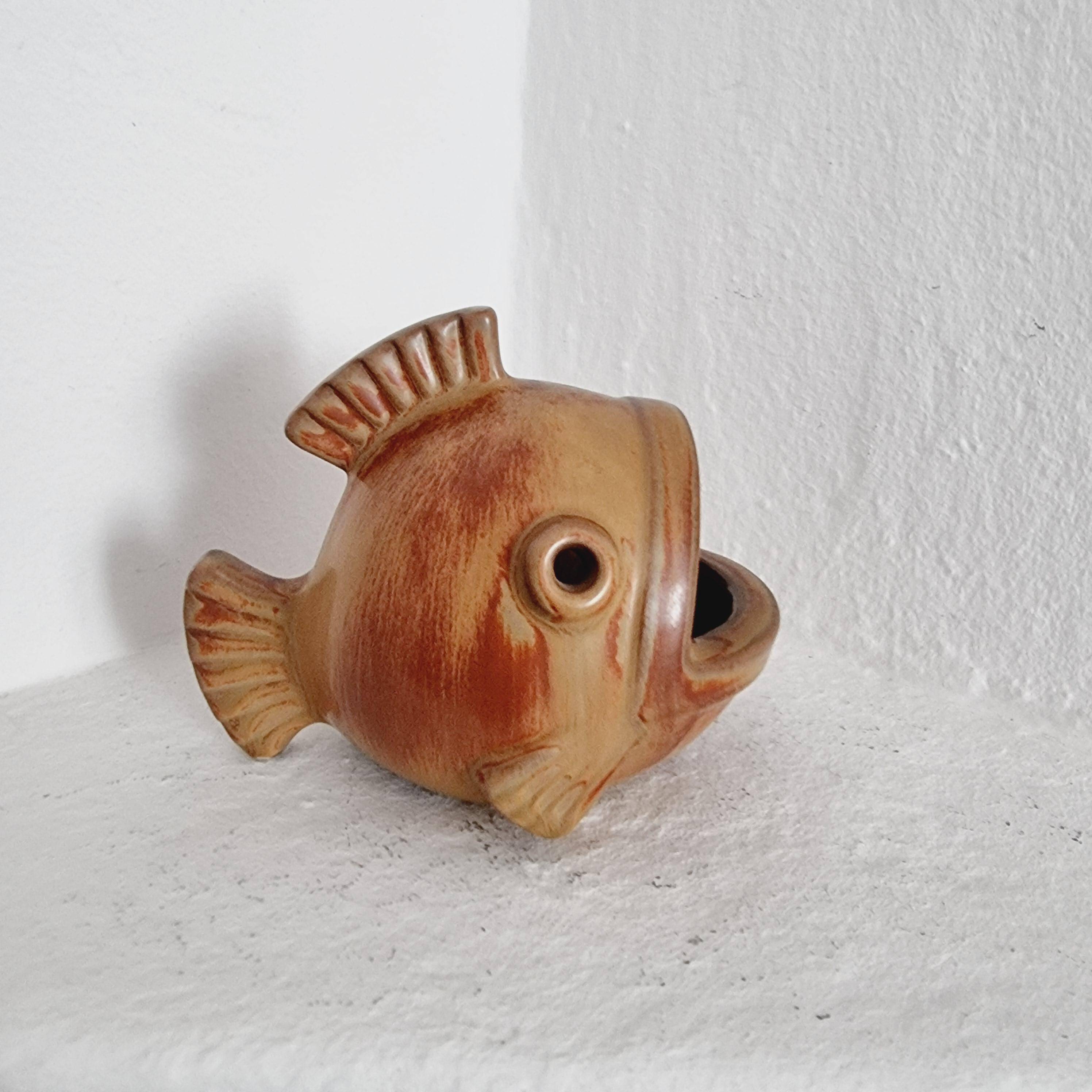 Gunnar Nylund, sculpture/vase/bowl in ceramic shaped like a fish, modern Scandinavian.