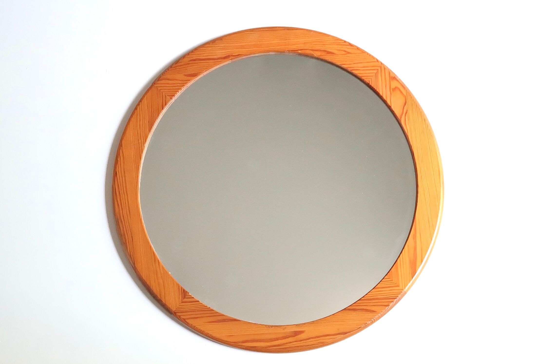 Round pine mirror, 1970s