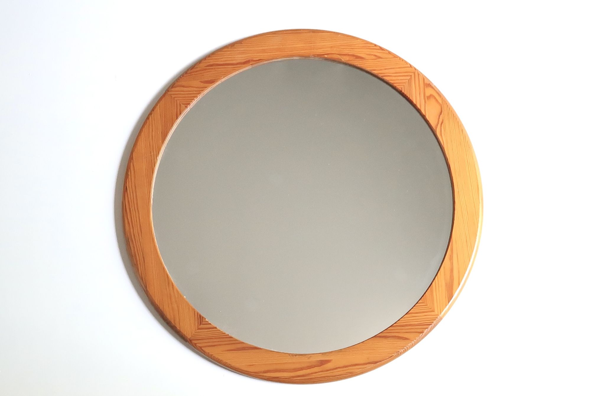 Round pine mirror, 1970s
