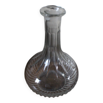 Carafe, flacon ancien en verre rond canelé