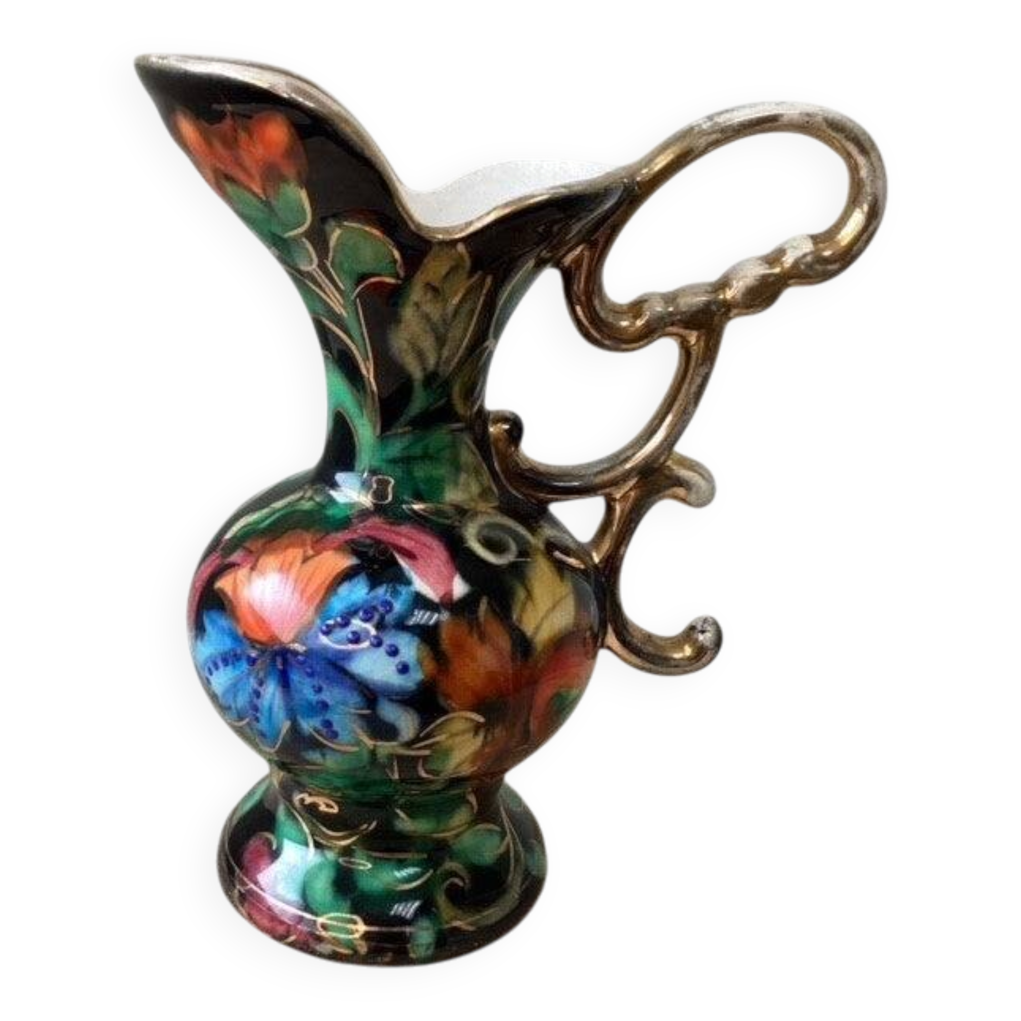 Vase motif fleurs en céramique d'art, faïence belge, Hubert Bequet