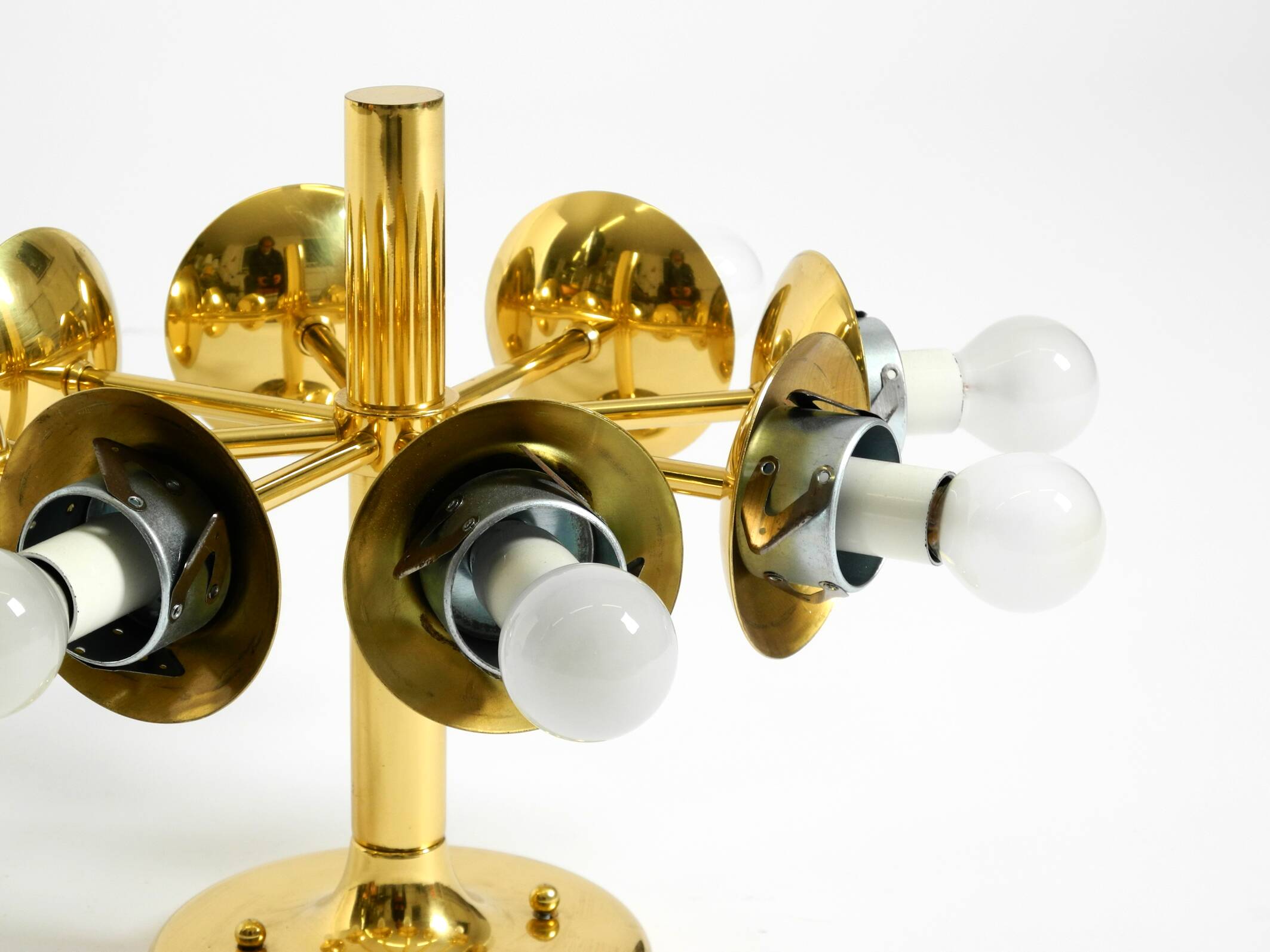 1960s Space Age brass ceiling lamp with 8 glass balls by Kaiser Leuchten